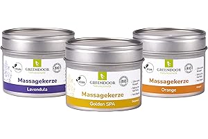 GREENDOOR Naturalne świece do masażu, zestaw ekonomiczny wegański, 300 ml, ekologiczny wosk sojowy, olejki ekologiczne, oczywiście bez testów na zwierzętach, ciepły olejek do masażu pozostaje płynny na skórze, naturalny kosmetyk do masażu, prezent