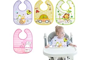 ZWWOGE Lot de 4 bavoirs bébé imperméable,bavoirs bebe naissance, bavoir tidy tot, bavoir tablier bébé,pour filles et garçons, avec boutons-pression pour la bave et le repas