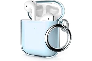 ULAK für AirPods 2&1 Hülle, Durchsichtig Stoßfest Hülle Dünn Schutzhülle mit Karabiner Transparent Ladecase für Apple AirPods 2/AirPods 1 (LED an der Frontseite Sichtbar) - Blau