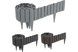 FIVMEN Rasenkante Kunststoff 4,6 m Holzoptik Beeteinfassung Beetumrandung mit 10 cm Stifte Holzmaserung imitiert Mähkante Palisade Gartenzaun für Garten, Grau