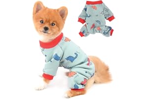 SELMAI Pigiama per Cani Gatti Piccoli e Medi Pjs Dinosauro Pile Pagliaccetti Caldi Tute per Cane Animali Domestici Cucciolo Chihuahua Abbigliamento 4 Gambe Homewear Freddo Inverno Autunno Grigio M
