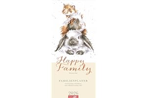 Happy Family Familienplaner 2026: Großer Terminkalender mit 5 Spalten für Familien. Schöner Familien-Wandkalender 2026 mit süßen Tier-Illustrationen. 22 x 48 cm. (Familienplaner Weingarten)