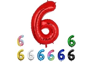LXMYDM Birthday Number Balloons XXL Giant Foil Balloons 40 Inch - 101 cm Balloons Birthday Boys Girls Baby Shower Birthday Decorations Anniversary Party Decorations (Red, 6)