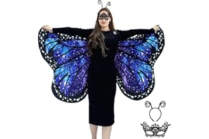 GUGNRYAC Schmetterling Umhang Damen Schmetterlingsflügel Erwachsene Faschingskostüme -Doppelseitiger Druck Schmetterling Flügel Cape mit Gesichtsmaske und Haarreif für Halloween Karnevel Kostüm (Blue)