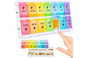 YAKLIM 7-dniowy organizer na tabletki 2 razy dziennie, tygodniowe pudełko na tabletki z przyciskiem 2 w 1, duże pudełko na tablet w podróży, bez BPA, pudełka na tabletki 14 dni na witaminę, olej rybny
