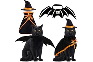 BYHOO Halloween Cat Costume Bat Wings Witch Cloak Wizard Hat 3 PCS Pet Costumes for Small Cats Kittens and small dogs Cosplay Halloween Party Decoration Bat Costume Cat Dress Up Accessories