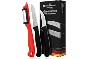 Schwertkrone® Set Coltelli Cucina 3x [MADE IN GERMANY]– Spelucchino Curvo & Dritto e Pelapatate – Coltello Frutta Verdura Professionale - Per Sbuccia Patate- Coltelli Verdure Acciaio - Affilati