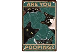 CREATCABIN Black Cat Tin Sign are You Pooping Metal Vintage Retro Art Mural Hanging Iron Painting Poster Plaque Funny Animals Family Wall Decorations for Living Room Bathroom Cafe Decor 8 x 12 inch