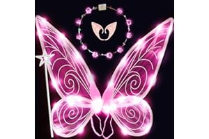 AONUILY Fairy Wings, Light up Butterfly Wings LED Fairy Wings for Kids Girls Adult Dress-Up Accessories for Halloween Christmas Fairy Costumes (Pink Fairy Wings)