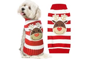 ABRRLO Dog Christmas Jumper Striped Reindeer Outfits Ugly Xmas Pet Sweater Puppy Cat Holiday Costume New Year Clothes Gift for Small Medium Large Dogs (Red White Reindeer,M)