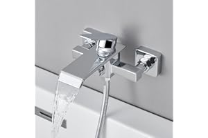 Ulytid Grifo Bañera en Cascada, Grifo Mural de Latón para Baño y Ducha, Mezclador Monomando para Bañera 1/2'' Salida Universal, Cromado, Fácil de Instalar