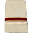 ALLUVY Men's Kuthampully Cotton Kerala Kasavu Mundu - Men's Kasavu Dhoti - Off white Cream KTM-604