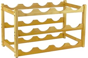 FUREINSTORE Botellero Vino de Madera Bambú | Estante Organizador Expositor Autoportante de 12 Botellas | para Mesa Bar Cocina Bodega Encimera Almacenamiento Hogar (Madera, 3 Niveles 12 Botellas)