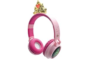 Lexibook, Princesses Disney, Casque 2-en-1 sans Fil et Filaire avec Couronne de Princesse, Son de Haute qualité limité à 85 DB, Effets Lumineux, Pliable, Ajustable, Rechargeable, HPBT015DP