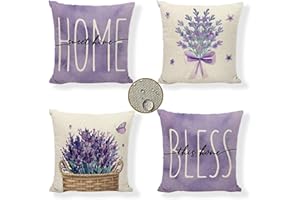 WAXONLE Kissenbezüge 45x45 cm 4er Set Lavendel Outdoor Kissen Lila Sofakissen Dekokissen Kopfkissen Wasserfest Linen Zierkissen Quadratische Kissenhülle für Gartenmöbel Sofa Bett Auto Terrasse Schlafzimmer