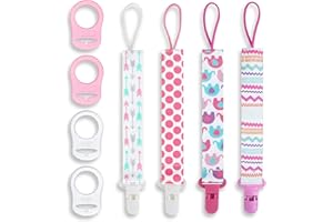 ZUOQIANG Cadena Chupete Bebe, 4 Piezas Clip Chupetero Tela, Cadena Cuelga Chupetes, Ajustable Cadenas para Chupetes, Diseño de Una Pieza, sin BPA, Protege a Tu Bebé