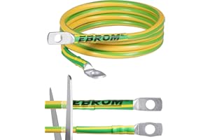 EBROM Kabel uziemiający, przewód uziemiający H07V-K 16 mm², zielono-żółty, przewód uziemiający od 30 cm do 10 m długości + końcówki kablowe w rozmiarach M6/M8/M10/M12, możliwość łączenia – Made in Germany – 16 mm2 dla krzyżowców