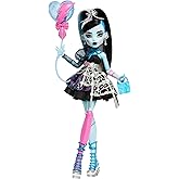 Monster High Siyah parti elbisesi giyen Doğum G&uuml;n&uuml; Frankie Stein bebek ve davetiye, balon, hediye ve ruj gibi temaya uygun ak