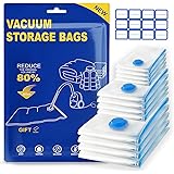 Sacs Sous Vide, Lot de 12 Sac Sous Vide Vetement Aspirateur Réutilisables pour Vêtements, Couettes, Literie, Oreillers, couet