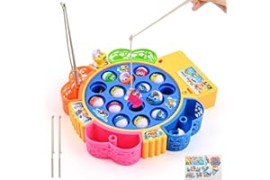 Euakee Elektryczne gry wędkarskie, zabawki dla dzieci w wieku 2, 3, 4 lata, gry wędkarskie z 15 rybami, 4 wędki dla dzieci, gry muzyczne, gra edukacyjna, zabawka, prezent dla chłopca, dziewczynki, 3,