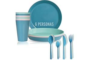 Mypicompany Vasos Plastico Duro y Platos Plastico Duro Reutilizables. Platos y Vasos para Cumpleaños. Vajilla Camping. Camping Accesorios. (6PLATOS+6VASOS+CUBIERTOS)
