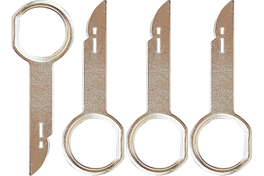 4pcs Radio Release Keys Extraction Tool,Radio Removal Tool Key Tool with Easy Grip Handles Compatible with Ford,Mercedes,Car Radio Removal Tool Key,Radio Removal Tool Key Tool(Silver)