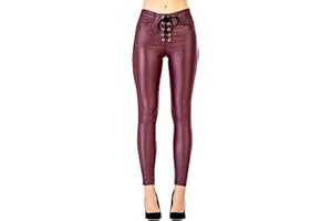 Lusty Chic Mujeres PU Leggins Cuero Brillante Pantalón Elásticos Pantalones para Mujer