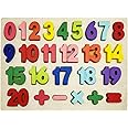 KanCai Wooden Number Puzzle Board 1-20 Big Bright Color Letters Educational Preschool Learning Shape Sorter Number Toys for Toddlers (Numbers Puzzle)