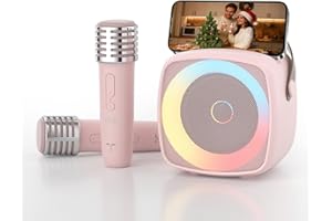 TANALAZ Karaoke per Bambini con 2 Microfono, Regalo Bambina 3-12 Anni Microfono Bluetooth Per Ragazzi e Ragazze, Portabile Macchina Karaoke con Design Supporto per Telefono, sistema PA per feste a casa(Rosa)