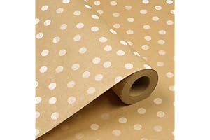 HJYODY Rouleau de papier cadeau d'anniversaire, 43 cm x 15 m, papier kraft recyclable imprimé à pois, pour anniversaires, mariages, Noël et décorations de fêtes