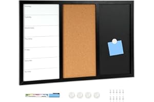 DOLLAR BOSS Kreidetafel aus Kork Tableau magnétique combiné 50x70cm, tableau magnétique, tableau blanc, tableau en liège, tableau mémo cuisine, tableau planning hebdomadaire