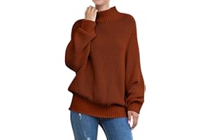 Generisch Jersey para mujer, algodón, punto grueso, cálido, jersey de punto de manga larga, cuello alto, monocolor, jersey de punto grande, jersey de invierno, informal, elegante