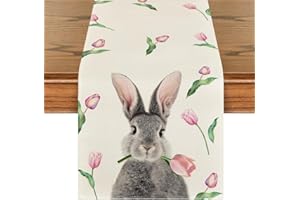 Artoid Mode - Runner da tavolo con tulipani e coniglietti pasquali, lavabile, moderno, primaverile, decorazione per interni ed esterni, feste e vacanze, 40 x 140 cm