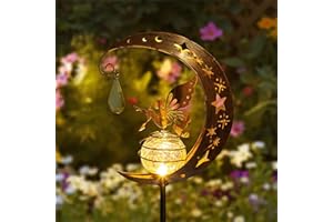 Tremdwoto Solar Lights Garden Decorations, Moon Fairy Light, Solar Crackle Glass Globe, Warm LED Light for Pathway Lawn Patio Courtyard Garden Gifts for Mom Grandma Women