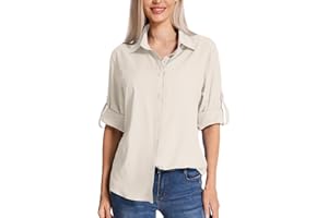 mosingle Chemise de safari pour femme - Protection solaire - Séchage rapide - Léger - Manches longues - Chemisier de voyage pour femme - Randonnée et camping