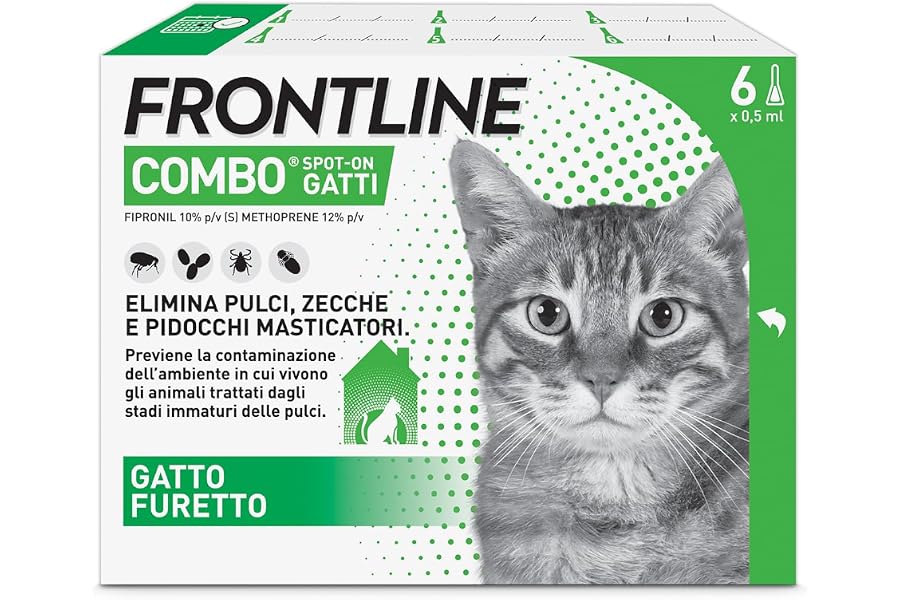FRONTLINE Combo, 6 Pipette, Antiparassitario per Gatti, Gattini e Furetti di Lunga Durata, Protegge da Pulci, Zecche, Uova, L