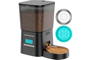 Honeyguaridan Automatyczny karmnik dla kotów, 3,5 l automatyczny karmnik dla kotów z miską ze stali nierdzewnej i powolnym podajnikiem, 1-6 posiłków