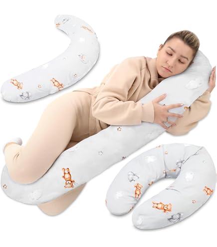 Minky Mooh Coussin D'allaitement XXL En Coton Biologique Avec Rembourrage En Kapok | Coussin De Grossesse Coussin Pour Le Sommeil Latéral | Anti-Allergique Et Silencieux | 190x30 Cm, Bleu