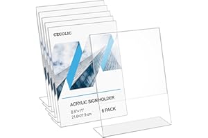CECOLIC 6er Pack Acryl Schilderhalter, Klarer Tisch Schilderhalter Schräge Rückseite, Bilderrahmen, Menü Display Halter, Flyer Dokumentenpapier Display Ständer für Büro, Schule, Restaurant - 21,6 x 27,9 cm
