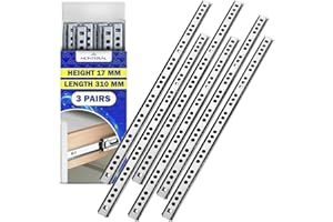 3 Pares Guias Correderas para Cajones con Rodamiento de Bolas 310 mm x H 17 mm - Rieles para Cajones Telescópicas Tienen una Extensión Parcial de 208 mm - Garantía de 10 Años - MONTERAL