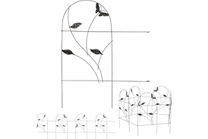 Relaxdays Garden Edging, 5 Piece Set, HxW: 46 x 250 cm, Decorative, Flowerbed Border, Butterfly Design, Metal, Black