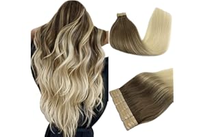 ‎DOORES DOORES Tape in Remy Haarverlängerungen, Sandbraun bis Platinblond 60cm (24zoll) 50g 20pcs, Haarverlängerung Remy Echthaar Extensions Tape Gerade Haar Skin Weft