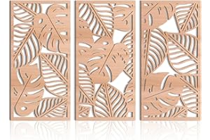 Yixuan 3 Pièces Sculpture Murale en Bois Naturel - Décor Mural Tropical Feuille de Monstera Style Boho Chic - Art Mural Moderne & Léger pour Salon, Chambre, Entrée ou Bureau