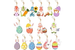 ALEGRE® 16 sztuk dekoracji wielkanocnych do zawieszenia, zawieszki wielkanocne z zającem, jajka wielkanocne, gnom, dekoracja wielkanocna, dla dzieci, dekoracja wielkanocna, DIY, dekoracja na wiosnę