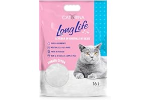 Cat&Rina Long Life Lettiera per Gatti ai Cristalli di Silice Super Assorbente. Sabbia Priva di Polvere e Sicura. Anti Odore, Classica. Confezione da 16L, Maxi Formato