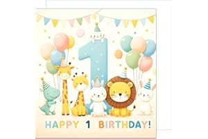 Edition Seidel Kwadratowa kartka urodzinowa premium na 1. urodziny z kopertą. Kartka z życzeniami z sentencją Happy Birthday Billet kartka dla dziewczynek, chłopców, dzieci, zwierząt (GQ258 SW024)