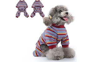 HJUMARAYAN Kombinezon dla psa z nogami, kamizelka uspokajająca, sweter dla psa, body po operacji kastracji, piżama dla psa, ubranie dla małych i średnich psów, czerwone paski, XS