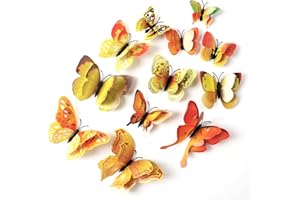 Jisrcha 60 Stück Schmetterlings-Wandaufkleber, Dekorative Schmetterlinge, 3D Wand Dekoration Schmetterlinge Fliegende Schmetterling Deko für Kinderzimmer Deko, Dekoration Curtains, Party(Gelb)