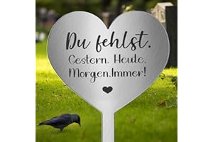 Photect Grabschmuck Wetterfest Grabstecker Metall Herz mit Spruch Du Fehlst. Gestern. Heute. Morgen. Immer! Urnengrab Deko Weihnachten Grabdekoration Wetterfest Herz zum Erinnerung Andenken Trauer