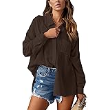 NONSAR Camicia da donna elegante con scollo a V, camicia a maniche lunghe, casual, alla moda, elegante, con tasca